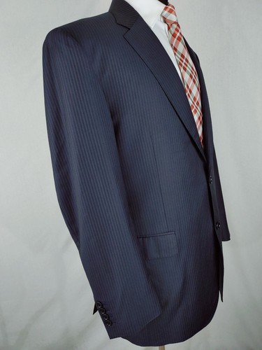 Jos. A. Traje Bank Italy Sig Platinum para hombre 2 piezas 44L 39x32 a rayas azul marino lana - Imagen 18 de 24