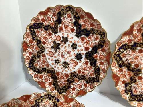 6 Antique Spode Copland Imari Pattern 3934 8 1/4” Scalloped Plates. 1910 - Picture 2 of 13