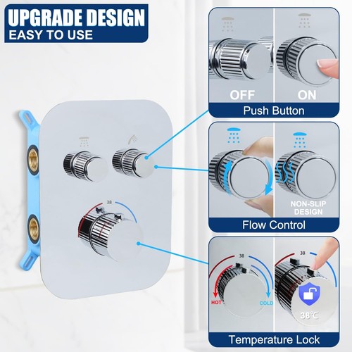 Delnet Upgraded Thermostatic Shower Mixer Set with 10" Ceiling Mounted Rain Show - Picture 3 of 7