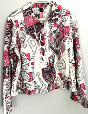 Jackets Galore by Jacci 2 Piece Top and Jacket Set Womens M Pink Gray Sequin