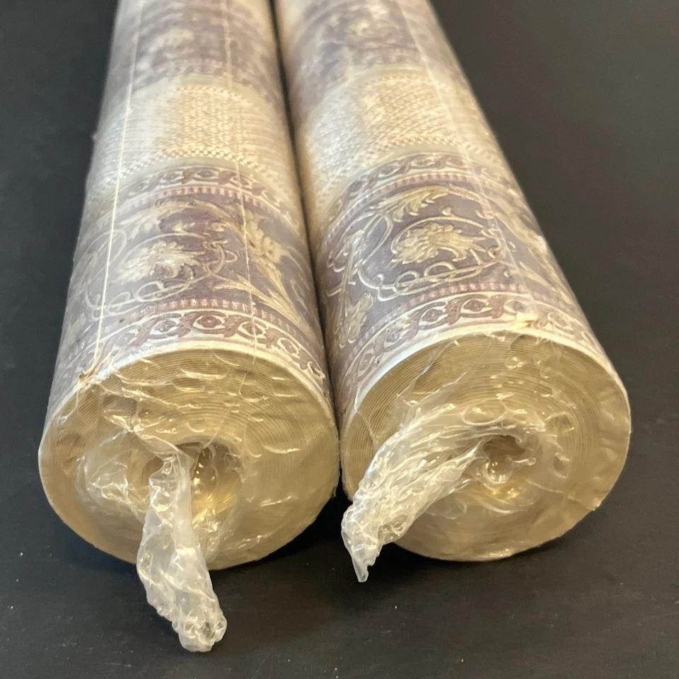 2 Mirage Wallpaper 56 Sq Ft Gold Stripe Tan Stripe Floral Shelf Crafts Bath Lot - Image 3 of 4