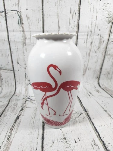 1- VINTAGE ANCHOR HOCKING RED FLAMINGO VASE VITROCK 9"TALL