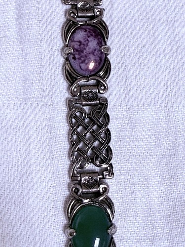 Antique Silver Bracelet With Semi Precious Celtic Stones RARE COLLECTION - Picture 13 of 14