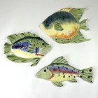 Set of 3 Hand-Painted Ceramic Fish Figurines Colorful Nautical 3D Wall Decor 159