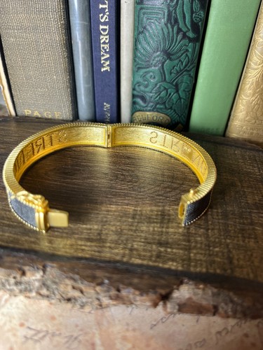 Sterling Silver With Gold Vermeil "Strength" Bangle Bracelet V958 - Picture 3 of 5