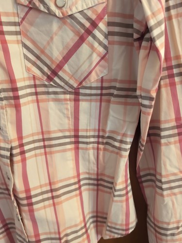 Camicia western donna limitata elasticizzata taglia SM rosa/marrone check bottoni a scatto perla - Foto 7 di 8