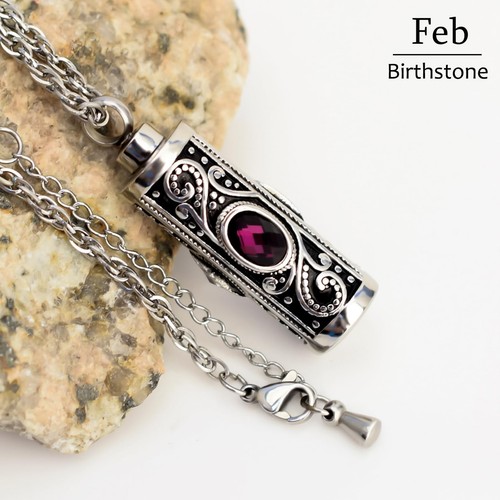 Crystal Cremation Urn Necklace for Ashes Keepsake Stainless Steel Memorial Pe... - Picture 3 of 7