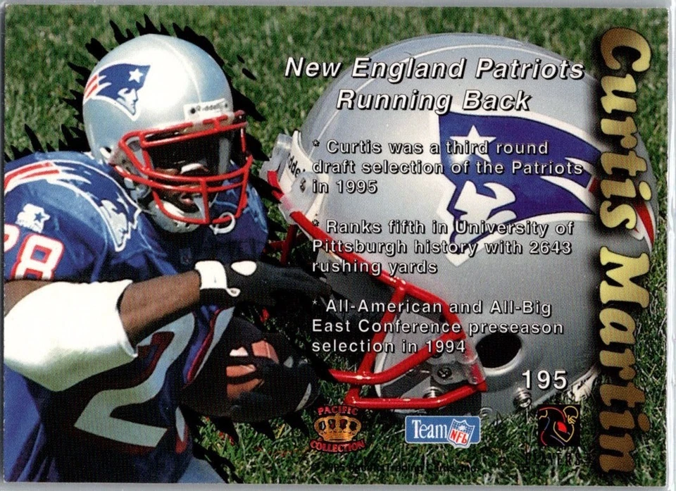 1995 Pacific Prisms - Curtis Martin #195 (RC) New England Patriots New York Jets - Image 2 of 2