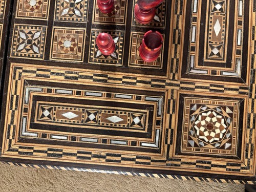 Handgefertigtes massives Intarsien klappbares Holz Spielbrett Schach Backgammon mit Intarsien Box - Bild 4 von 24