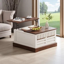 Farmhouse Square Lift Top Coffee Table with Large Storage Wood Dining Table