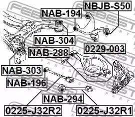 NAB-304 AXLE BEAM MOUNTING BUSH REAR FEBEST FOR NISSAN MURANO II,ALTIMA,ELGRAND - Picture 3 of 7