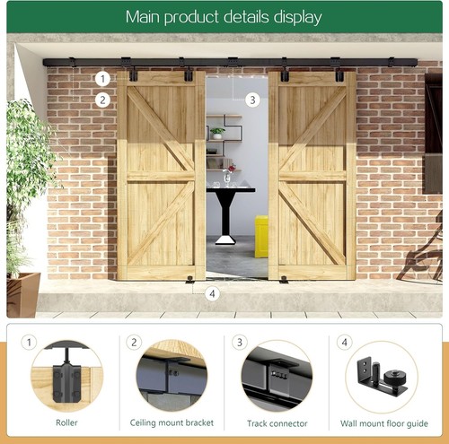 Ceiling Mount Double Sliding Barn Door Hardware Box Track Rolling Track Kit - Picture 7 of 22