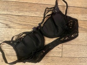 AGENT PROVOCATEUR Rudy Black and Purple Lace & Silk Bra RRP $220 32C