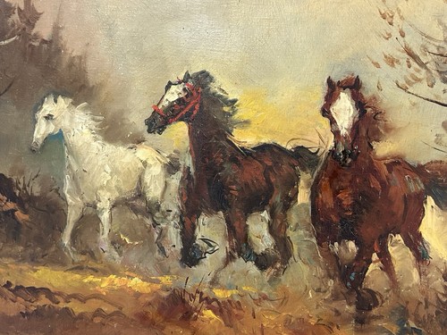 Beautiful Oil Painting On Board Of Wild Horses - Signed By Artist - Picture 7 of 18