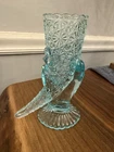 vintage Fenton Aqua Blue Daisy & Button Hand Cornucopia vase 6”