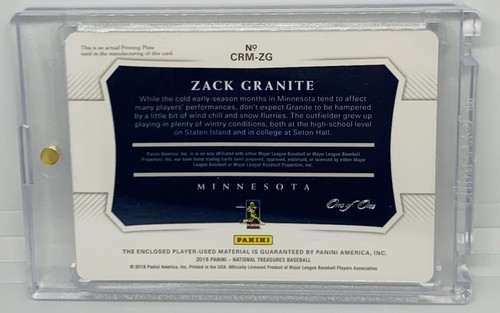 2018 National Treasures Zack Granite 1/1 LOGO Patch Laundry Tag MIN Twins Yankee - Picture 2 of 2