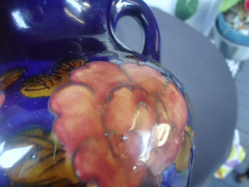 vintage antique Moorcroft type vase cobalt blue Awaji pottery rose arts & crafts - Bild 5 von 8