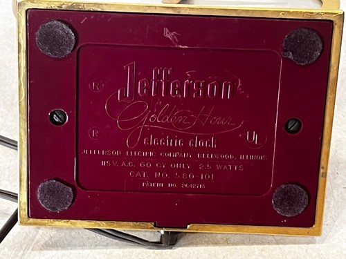 Vintage Jefferson Golden Hour Electric Mystery Clock 1950s MCM Parts or Repair - Picture 6 of 8