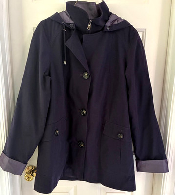 Gallery Petite Medium Black Jacket Removable Hood & Liner Classic Commuter Urban