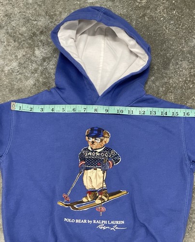Boy’s Ralph Lauren Polo Bear Skiing Blue Drawstring Hoodie Youth Medium (8/10) - Picture 5 of 11