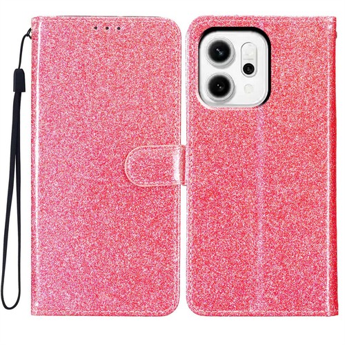 Solid Color Glitter Wallet Case Phone Case Cover for Oppo Find X8 X8S Reno 12 14 - Picture 16 of 21