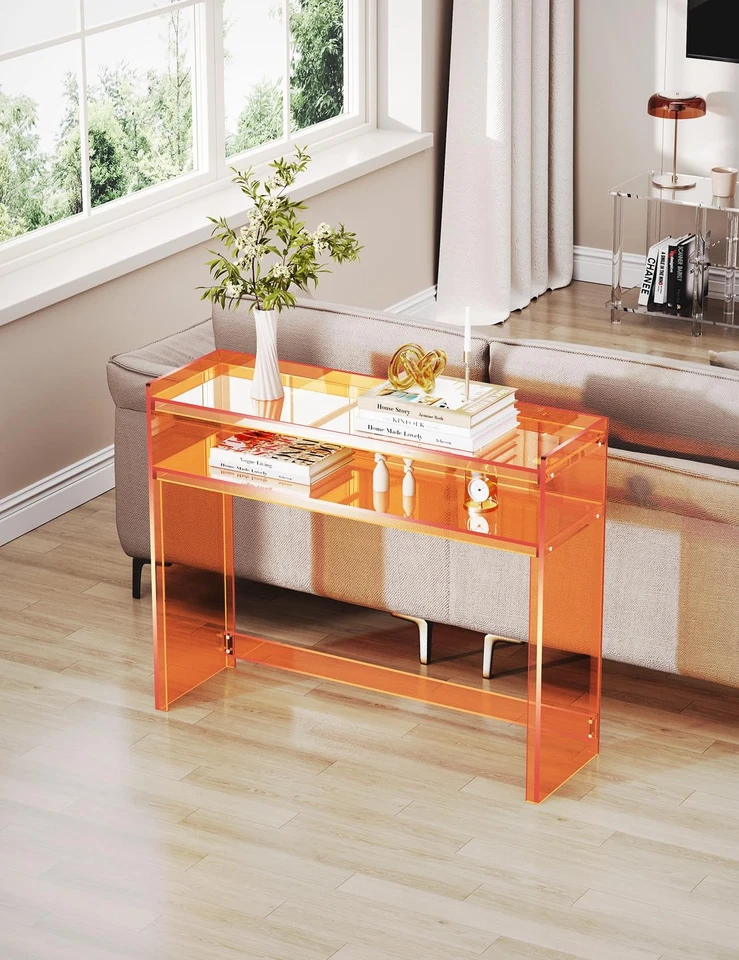 Consola de acrílico, mesa de entrada con estantes de almacenamiento (1, 39,4 * 31,5 *... Foto 4 de 4