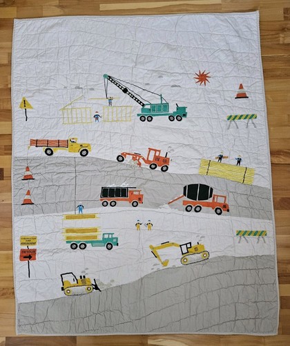 Land Of Nod Builders Quilt Construction Vehicles Baby Crib Blanket Patchwork EUC - Picture 1 of 11