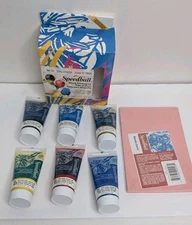 Speedball Premium Block Printing Ink Starter Set 6 Colors  W/Speedy Carve 4"x6"