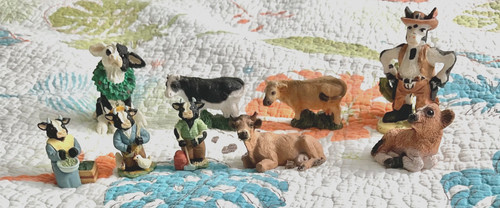 Lot of 9 Random Resin Cow Figurines, 1-3.5"!