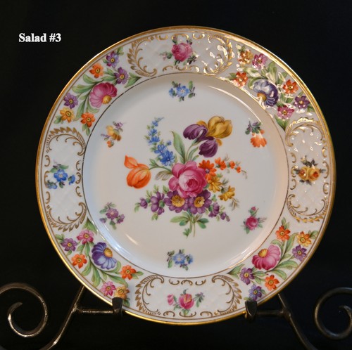 Juego de 3 platos Schumann Baviera ensalada 8 3/8" iris floral con oro 1918-1929 - Imagen 6 de 14