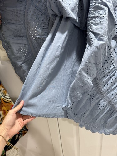 Coldwater Creek Blue Maxi 100% Cotton Skirt Eyelet With Lining Size 1X MSRP $154 - Picture 3 of 8