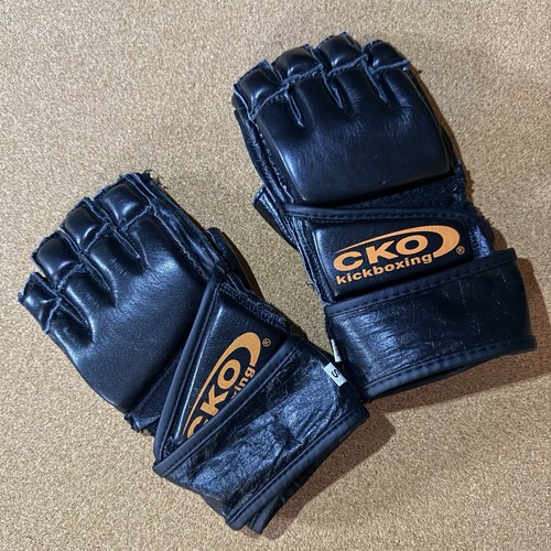 CKO MMA Kickboxing gloves Leather adult Small with Open Half Fingers And Wraps