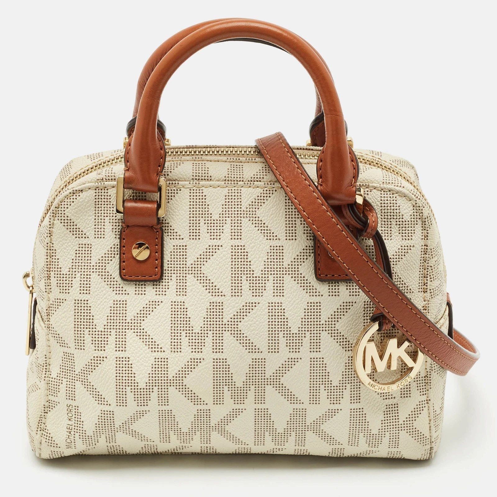 Borsa da viaggio MICHAEL Michael Kors bianca firmata rivestita tela mini jet set