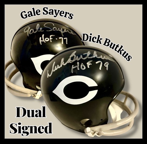GALE SAYERS & DICK BUTKUS AUTOGRAPHED SIGNED CHICAGO BEARS MINI HELMET wAP/COA