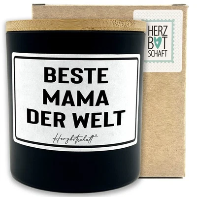 Duftkerze mit Spruch "Beste Mama der Welt" mit Bambusdeckel - Geschenk Muttertag - Bild 1 von 4