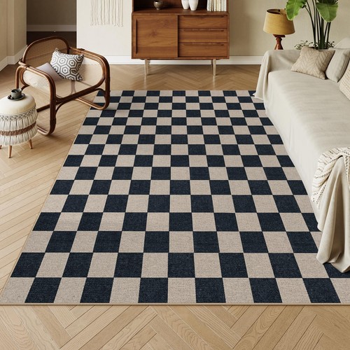Checkered Easy Jute Carpet, Washable Area Rug 6x9 Neutral Outdoor Patio Rug, ... - Picture 2 of 8