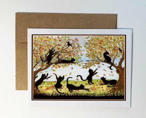 Erntedankfest, Herbst oder Herbst, Notizkarte, mit süßen verspielten Katzen - Bild 2 von 3
