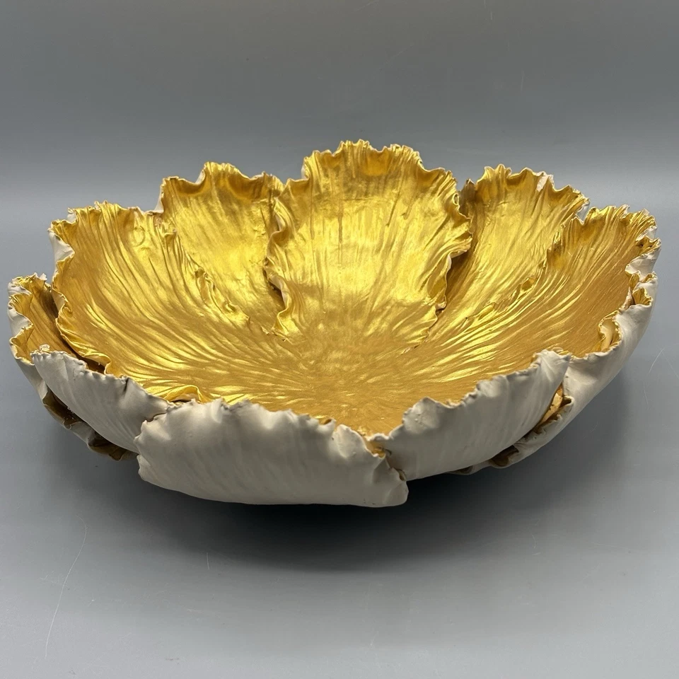 Decoração de peça central de repolho kuri dourado e branco 8,5” peônia em excelente estado usado íris e rosa - Imagem 3 de 4