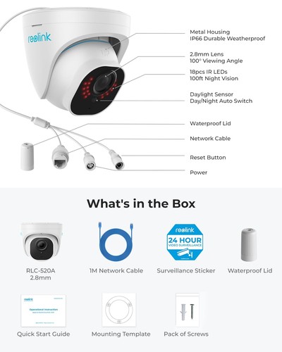 5MP PoE Security Camera, 2.8mm Len, 130° Diagonal, 100ft IR Night Vision, Up ... - Picture 7 of 7