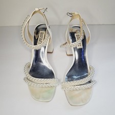 Badgley Mischka Feisty Satin Heels Womens 7 Pearly Beads Wedding NEEDS CLEANING