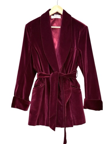 VNTG Brooks Brothers Burgundy Velvet Smoking Jacket Belted Size M Unisex