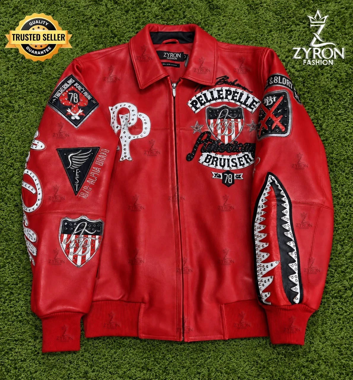 Pelle Pelle American Bruiser Red Leather Men's Embroidered Jacket