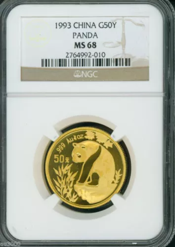 1993 GOLD PANDA 50Y 50_YUAN NGC MS68 MS-68 CHINA 1/2 Oz. RARE!