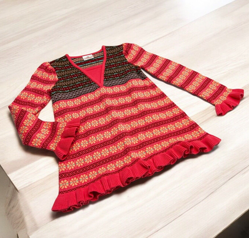 Hanna Anderson Long Sleeve Sweater Stripes Flowers Size 130 US Girl's Size 6/8 - Picture 1 of 8