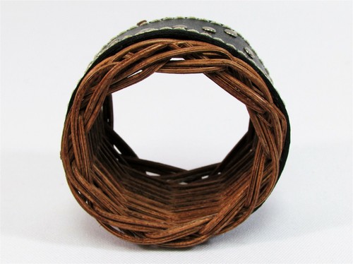Set of 12 Napkin Rings Holders Black Woven Rattan/Faux Leather Teasaco RAT7906 - Picture 3 of 3