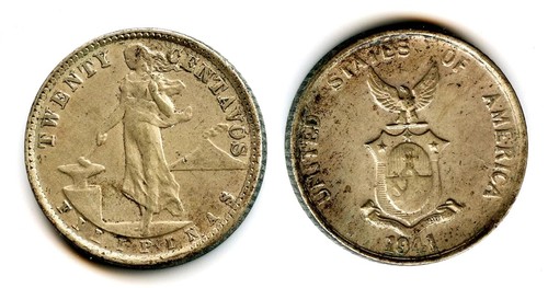 Philippinen 1941-M 20 Centavos Silbermünze