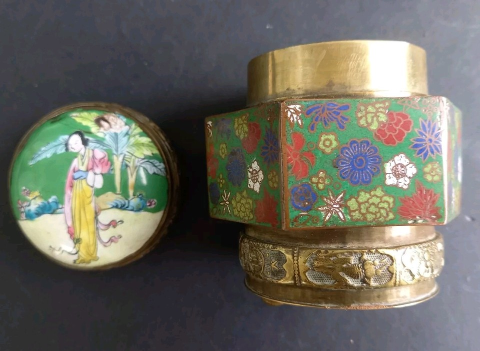 Ancienne Boite opium Chine Cloisonné Tabac Old Chinese Enamel Tobacco