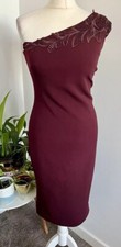 Ted Baker Midi Dress size 10 NWT one shoulder floral burgundy Jalis pencil 