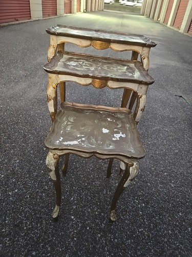 3 Vintage Italian Italy Hollywood Regency Florentine Wood Nesting Tables - Picture 2 of 13
