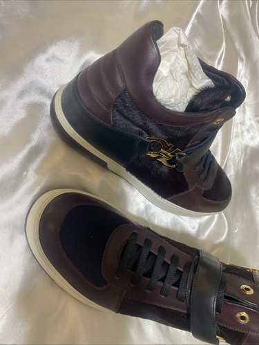 New Salvatore Ferragamo Real Fur/Leather Gold Zip & Logo High Top Sneakers 13D - Picture 2 of 11